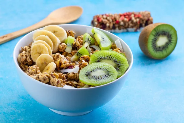 Café Manhã Seco Cereais Mel Crocante Muesli Tigela Com Fatias — Fotografia de Stock