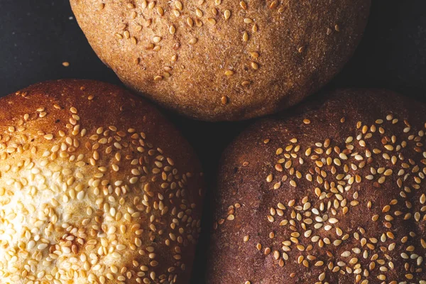 Textur Frischer Gelber Und Brauner Sesambrötchen Aus Nächster Nähe Ansicht — Stockfoto