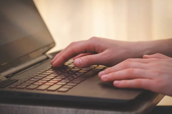 Woman's hands is typing on laptop keyboard. Online working. Work — 스톡 사진