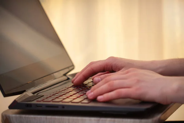 Woman's hands is typing on laptop keyboard. Online working. Work — 스톡 사진