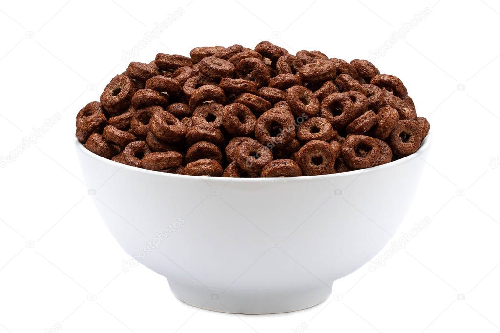 Isolated bowl with chocolate brown rings on a white background f