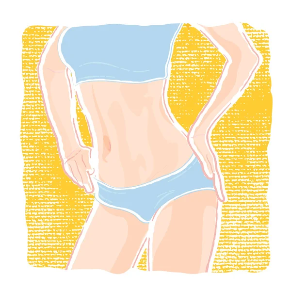 Illustration Ung Frisk Smal Kvinna Kropp Med Platt Mage Underkläder — Stock vektor