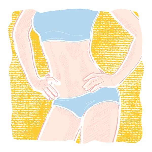 Skiss Illustration Ung Frisk Smal Kvinna Kropp Med Platt Mage — Stock vektor