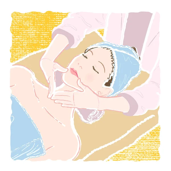 Pastel Colored Illustration Young Woman Bathrobe Lying Her Back Being — Stock Vector