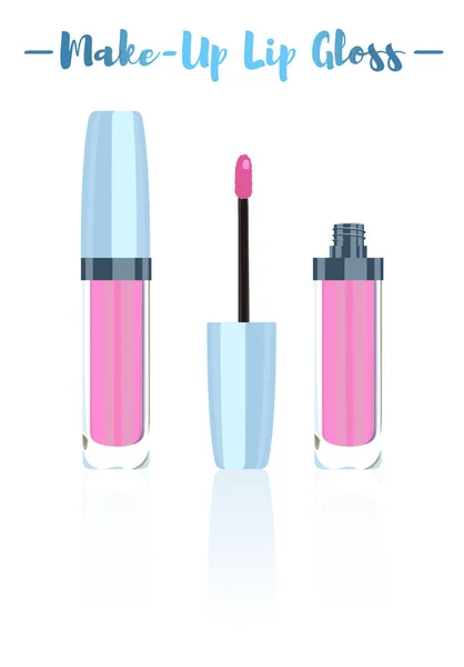 Illustrazione Vettoriale Blu Prodotto Cosmetico Rossetti Rosa Utensile Bellezza Con — Vettoriale Stock