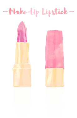 Pembe watercolored resim vektör çizim bir güzellik kap pembe ruj makyaj ürünü pigmentler, yağlar, mum ve renk, doku ve koruma dudaklar için geçerli yumuşatıcılar ile.