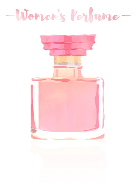 Roze Watercolored Schilderij Vectorillustratie Van Een Gebruiksvoorwerp Parfum Fles Schoonheidsproduct — Stockvector
