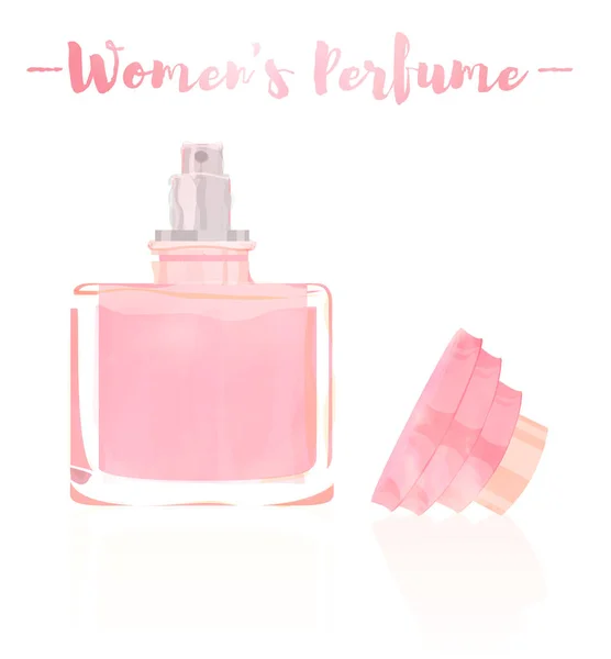 Ilustracja Wektorowa Różowy Obraz Watercolored Piękno Naczynie Perfum Butelki Produktu — Wektor stockowy