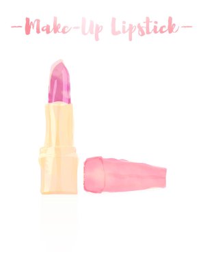 Pembe watercolored resim vektör çizim bir güzellik kap pembe ruj makyaj ürünü pigmentler, yağlar, mum ve renk, doku ve koruma dudaklar için geçerli yumuşatıcılar ile.