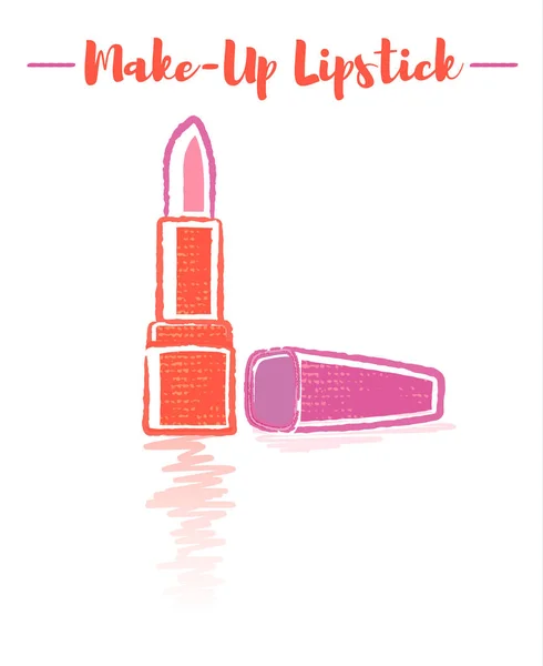 Pencil Textured Style Orange Vector Illustration Beauty Utensil Pink Lipstick — ストックベクタ