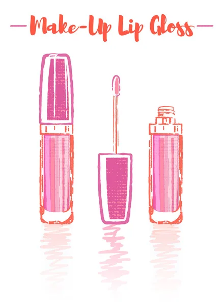 铅笔和纹理风格橙色矢量插图的美容器具粉红色口红化妆产品与颜料 和润肤剂 适用于颜色 纹理和保护嘴唇 — 图库矢量图片