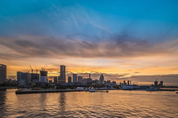 Panorama Sanbashi Pier Port Landmark Tower Cosmo Clock Big Wheel — Stock Photo, Image