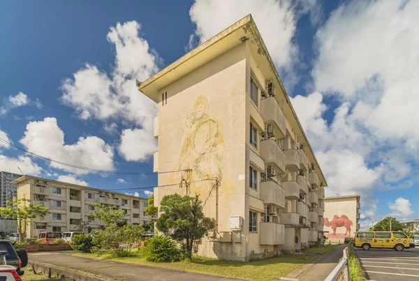 Chatan Japón Septiembre 2018 Antiguo Muro Viviendas Las Inmediaciones Villa — Foto de Stock