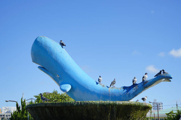 Monument of the fountain in the shape of a whale