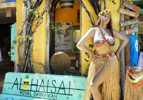 Hawaiian Woman in Grass Skirt and Coconut Bra Dancing Stock Image