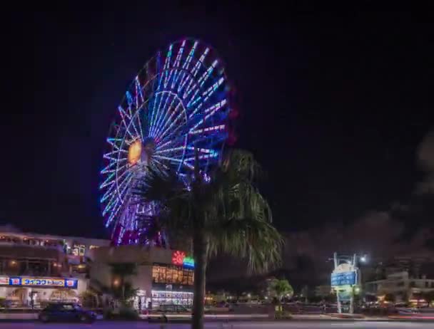 Hyperlapse Vídeo Visão Noturna Mihama Carnival Park Ferris Wheel Localizado — Vídeo de Stock