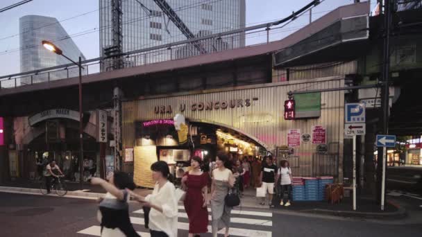 Pedestres japoneses e turistas estrangeiros que atravessam um sinal vermelho sem respeitar as regras de segurança rodoviária . — Vídeo de Stock