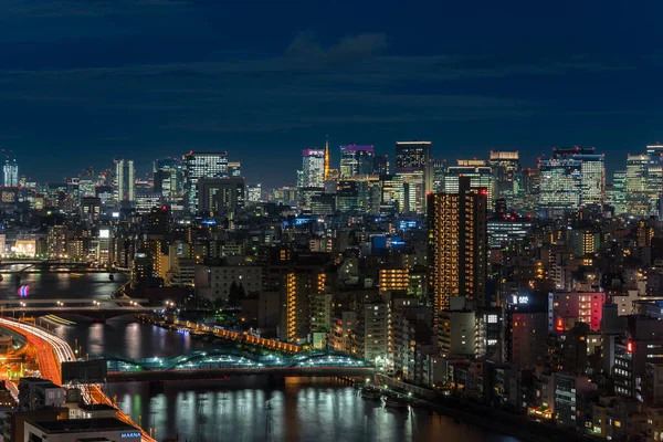 Tokyo Japan Mars 2020 Flygande Panoramautsikt Över Sumidas Flodbroar Och — Stockfoto