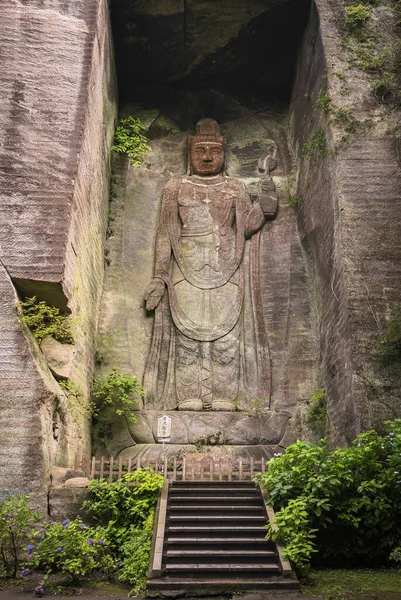 Reuzenreliëf Beeld Van Japanse Hyaku Shaku Kannon Boeddha Gesneden Opgegraven — Stockfoto