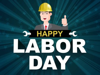 Mutlu İşçi Bayramı poster uzman işçi karakter veri bloğu arka plan tasarımı ile. İşçi Bayramı kutlama afiş afiş reklam kavramı. Vektör çizim.