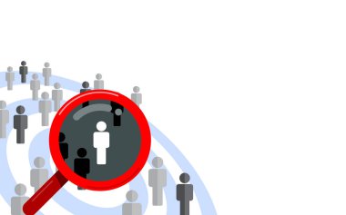 Hedef kitlenizi, doğru kişiyi bulmak. Beyaz arka plan üzerinde izole büyüteç ve dart tahtası tasarım vektör konsepti.