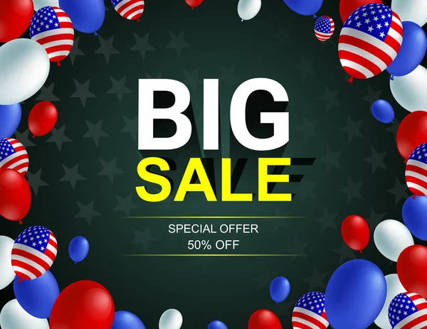 Μεγάλη Πώληση Αφισών Εικονογράφηση Φορέα Banner Φέιγ Βολάν Μπαλόνι Αμερικανική — Διανυσματικό Αρχείο