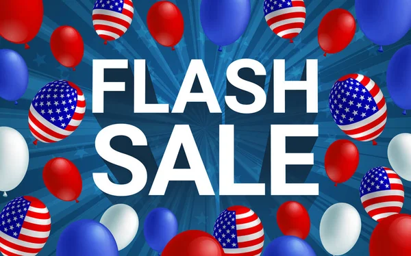 Flash Försäljning Affisch Flyer Banner Vektorillustration Amerikanska Flaggan Ballongen Blå — Stock vektor