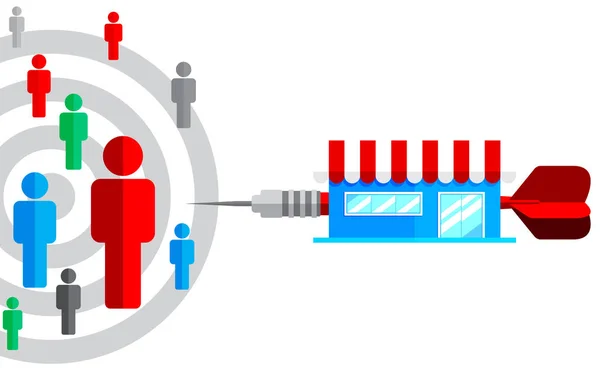 Público Alvo Cliente Concentrado Dart Conceito Vetor Design Plano Loja — Vetor de Stock