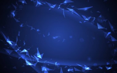 Mavi arka plan üzerinde soyut fütüristik eğrisi molekül yapısı. Bilgisayar ağ bağlantısı vektör çizim dijital teknoloji kavramı.