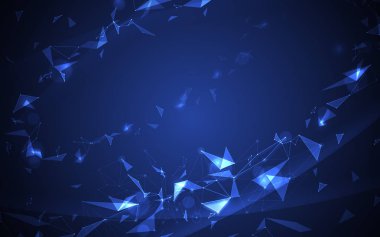 Mavi arka plan üzerinde soyut fütüristik eğrisi molekül yapısı. Bilgisayar ağ bağlantısı vektör çizim dijital teknoloji kavramı.