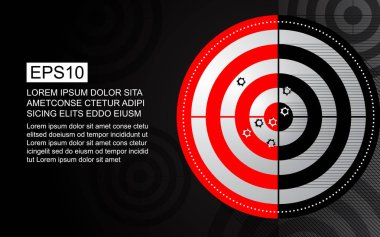 Soyut kırmızı hedef aralığı siyah ve beyaz arka plan üzerinde kurşun deliği ile çekim. İş hedef hedef vektör illüstrasyon kavramı.