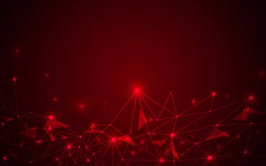 Soyut fütüristik molekül kırmızı zemin üzerine. Bilgisayar ağ bağlantısı vektör çizim dijital teknoloji kavramı.