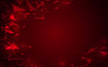 Soyut fütüristik molekül kırmızı zemin üzerine. Bilgisayar ağ bağlantısı vektör çizim dijital teknoloji kavramı.