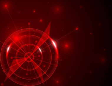 Parlak kırmızı radar, hedef, aralığı siyah arka plan üzerine çekim. Yaratıcı tasarım vektör şablonları için küresel ağ bağlantı teknolojisi.