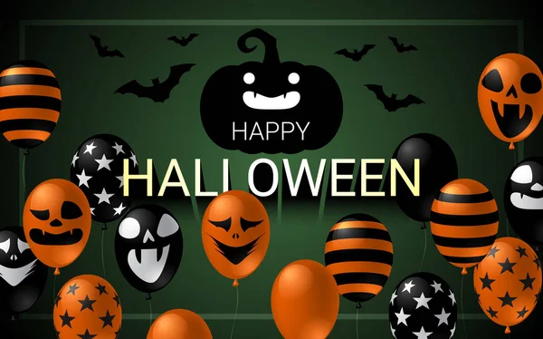 Fröhliches Halloween Banner Mit Gruseligen Luftballons Auf Dunklem Hintergrund Halloween — Stockvektor