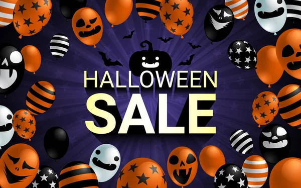 Banner Halloween Sale Con Globo Miedo Diseño Fondo Oscuro Halloween — Vector de stock