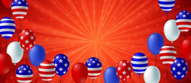 Kırmızı renk veri bloğu arka plan Afiş Afiş Afiş. Amerikan bayrağı balon vektör tasarımı. Tatil kutlama kavramı şablonu.