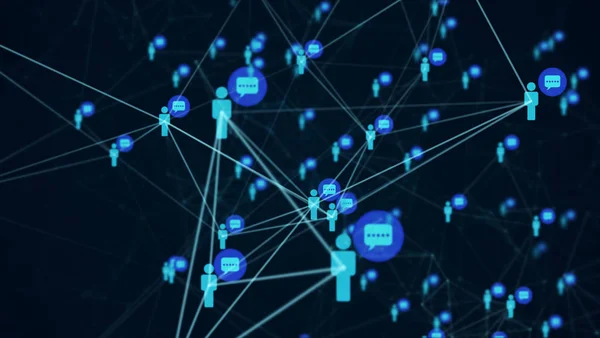 Κοινωνικό Δίκτυο Σύνδεσης Άτομα Μόριο Δομή Μπλε Χρώμα Μαύρο Φόντο — Φωτογραφία Αρχείου