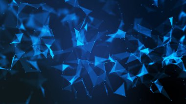 Fütüristik molekül yapısı mavi renk siyah arka plan soyut. Bilgisayar ağ bağlantısı dijital teknoloji illüstrasyon kavramı.