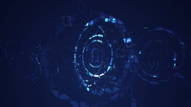 Soyut mavi cyber daire dijital teknoloji grafik illüstrasyon. Internet futuristik konsepti.