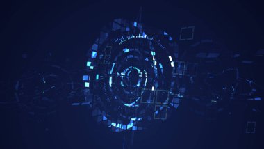 Soyut mavi cyber daire dijital teknoloji grafik illüstrasyon. Internet futuristik konsepti.