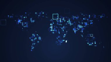 Dünya harita ağ dijital teknoloji grafik illüstrasyon. Mavi renk. Internet futuristik konsepti.