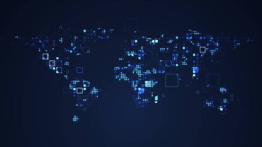 Dünya harita ağ dijital teknoloji grafik illüstrasyon. Mavi renk. Internet futuristik konsepti.