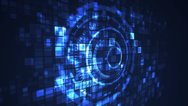 Soyut daire siber dijital teknoloji grafik illüstrasyon mavi renk. Internet fütüristik kavramı.