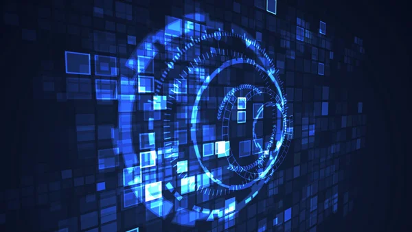 Soyut daire siber dijital teknoloji grafik illüstrasyon mavi renk. Internet fütüristik kavramı.
