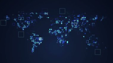 Dünya Harita Ağı Dijital Teknolojisi Kusursuz Döngüsüz Döngüleme Grafik Animasyonu. Mavi renk. İnternet Geleceği Konsepti.