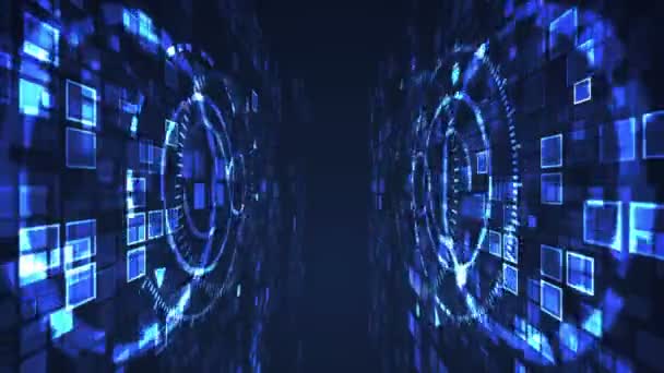 Cercle abstrait cyber technologie numérique boucle transparente animation graphique couleur bleue. Concept futuriste de réseau informatique .