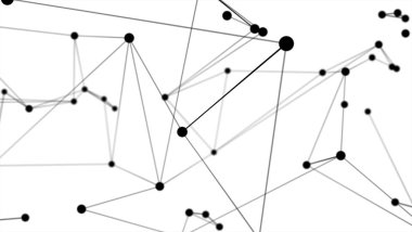 Soyut fütüristik nokta daire ve çizgi molekül ağ yapısı grafik illüstrasyon siyah renk beyaz arka plan. Bilgisayar ağı bağlantısı dijital teknoloji kavramı.