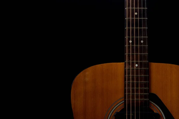 Detalhe Perto Guitarra Acústica Laranja — Fotografia de Stock