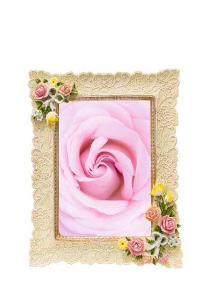 Imagem Uma Moldura Com Textura Rosa Torno Borda Isolada Branco — Fotografia de Stock